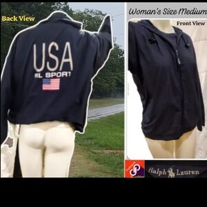 Vintage Ralph Lauren Hooded Windbreaker USA RL Sport/ American Flag On Back 90's
